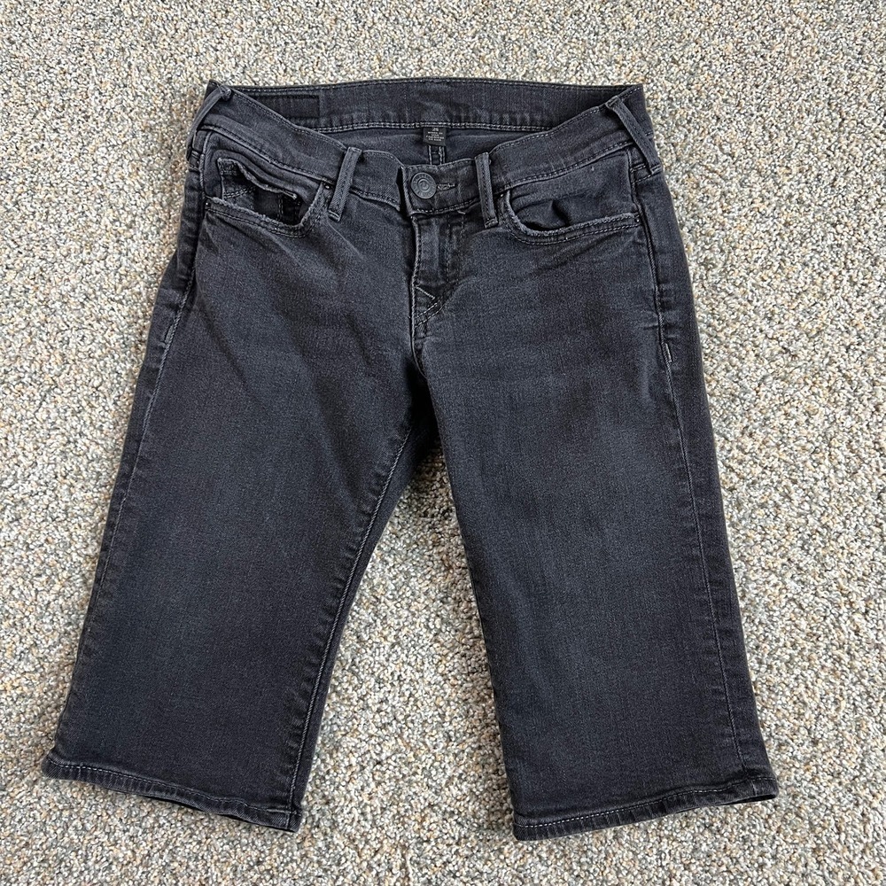 True Religion Bermuda Shorts Women's 25 Black Low Rise Stretch Denim Casual